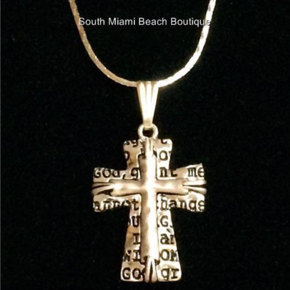 Serenity Prayer Cross Necklace Silver Plated Message AA Al-Anon NA 18" - Picture 2 of 9